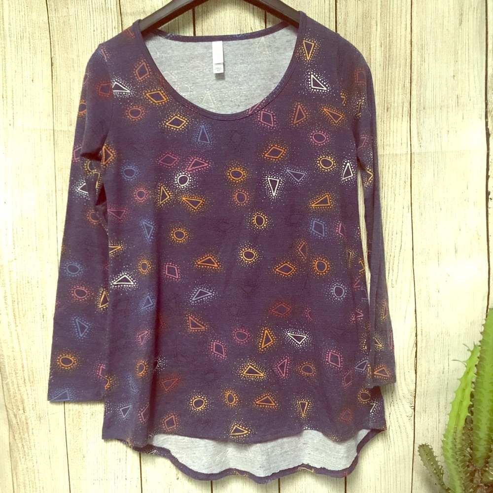 LuLaRoe Navy Blue Geometric Print Top